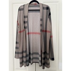 Angel Heart Boutique Cardigan Womens 3XL Beige Plaid Open Front Lightweight